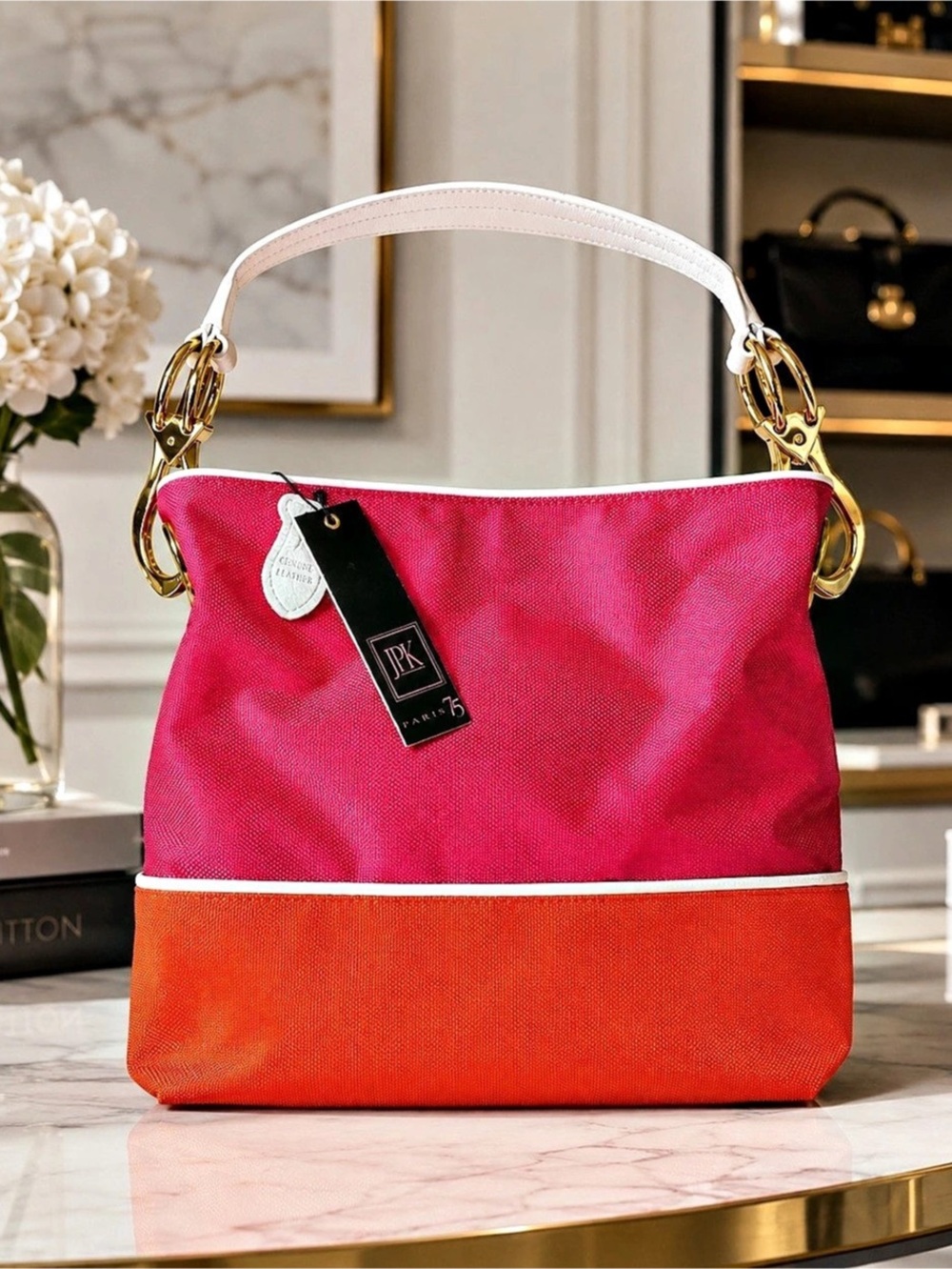 JPK Paris 75 Isa Bucket Duo NY Wild Strawberry Pink Orange Handbag NWT